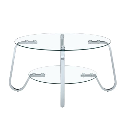 Table basse en métal argenté avec 2 plateaux en verre