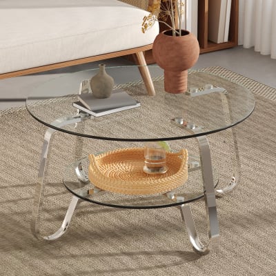 Table basse en métal argenté avec plateaux en verre trempé 80x80x45 cm