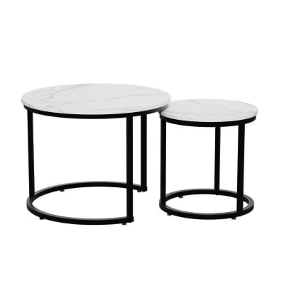 Tables gigognes en métal noir et blanc avec plateaux ronds 60x60x45 cm