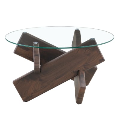 Table basse en verre transparente avec piètement croisé 79x79x45 cm