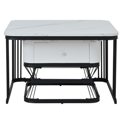 2 tables basses en métal blanches et noires avec tiroir 70x70x45 cm