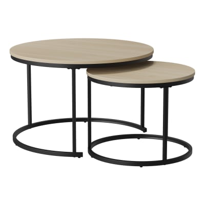 Tables basses gigognes 2 pièces métal plateau coloris chêne 70x70x45cm