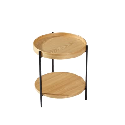 Tables gigognes en bois massif marron avec 2 plateaux ø69x38 cm