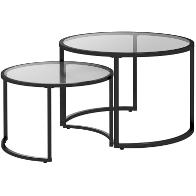 Tables basses gigognes en métal noir avec verre trempé ø70x47,5 cm