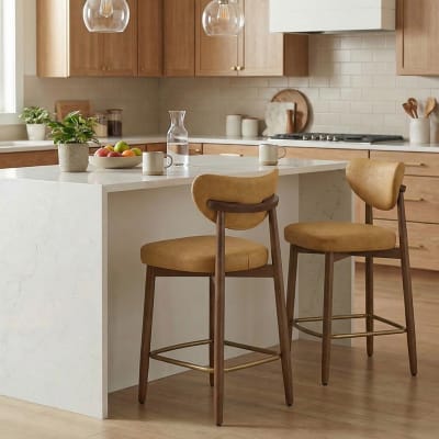 Tabourets de bar en bois massif et cuir pu 50 x 51.5 x 95.5 cm marron
