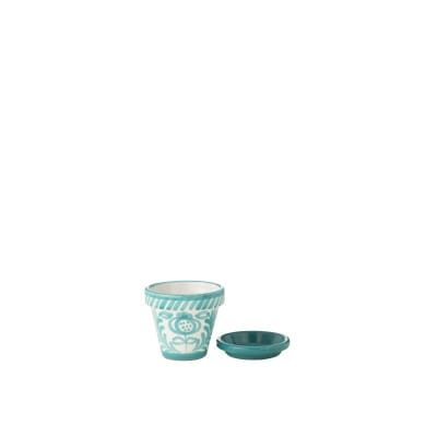 Cache-pot avec soucoupe en céramique bleu clair 17x17x15 cm