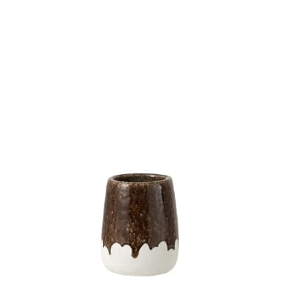 Cache-pot bi-ton en céramique blanc 19.5x19.5x23.5 cm