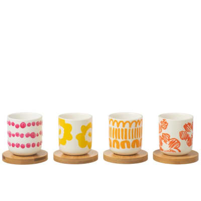 Set 4 tasses et sous-tasses à café en céramique blanche 5.7x5.7x6.4 cm