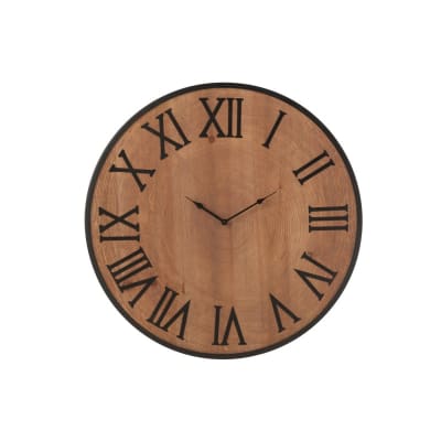 Pendule ronde en bois naturel 60x60x3 cm