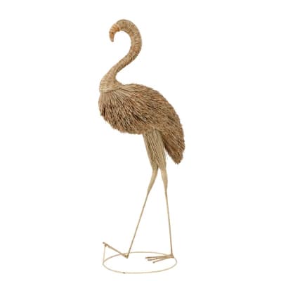 Flamant rose décoratif en herbes naturelles beige 45x40x138 cm
