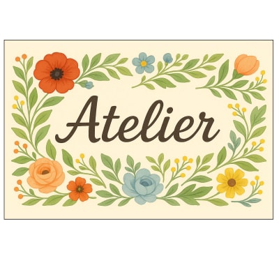 Plaque de porte en métal atelier fleurie