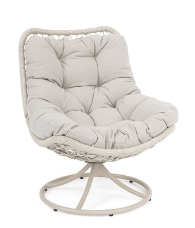 Fauteuil pivotant en acier et fibres synthétiques tressées, beige