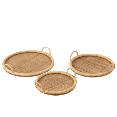 Set de 3 plateaux ovales en rotin naturel 48x48x10 cm