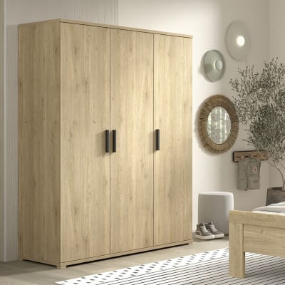 Armoire  3 portes en mélaminé haute densité aspect chêne clair