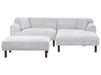Canapé d'angle avec ottoman tissu gris clair côté gauche
