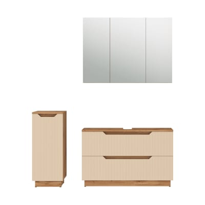 Meubles bain 3 pièces chêne/cachemire rayé 99.4x62.5cm
