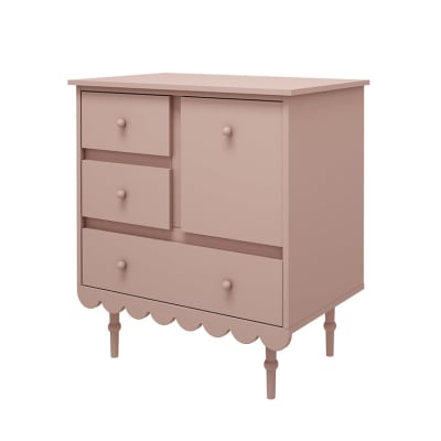 Commode 3 tiroirs 1 porte panneaux stratifiés rose