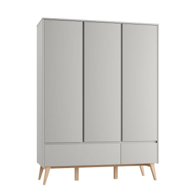 Armoire 3 portes 2 tiroirs panneaux mdf et stratifiés gris