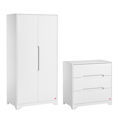 Commode 3 tiroirs et armoire 2 portes panneaux de particules blanc