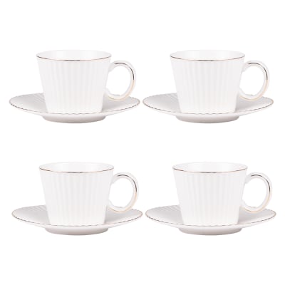 Coffret de 4 tasses à thé avec sous tasses pure 22 cl blanches en