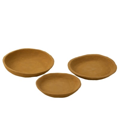 Set de 3 plats en papier mâché jaune 30x30x30 cm