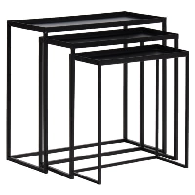 Set 3 tables d'appoint / consoles gigognes en métal noir