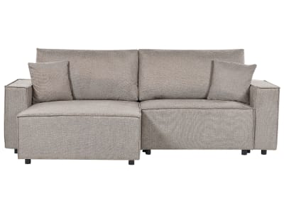 Canapé-lit d'angle avec rangement tissu taupe côté droit