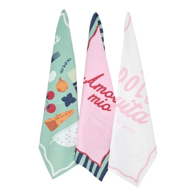 Lot de 3 torchons italien en coton rose 70 x 45