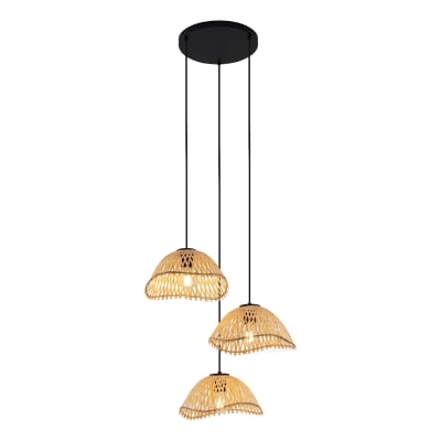 Suspension bohème noire bambou 3 lampes