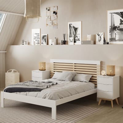 Chevet  scandinave 3 tiroirs pin massif naturel et blanc