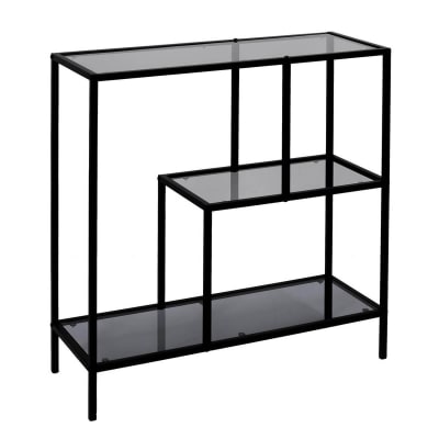 Etagère  3 niveaux verre fumé et métal blanc