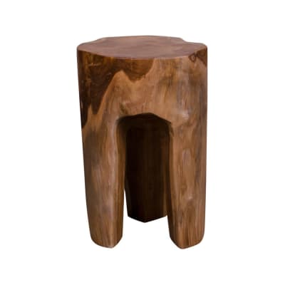Tabouret  3 pieds en teck brut naturel