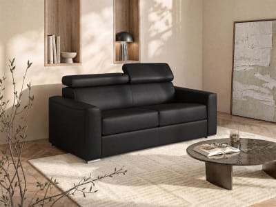 Canapé convertible cuir 3 places noir}
