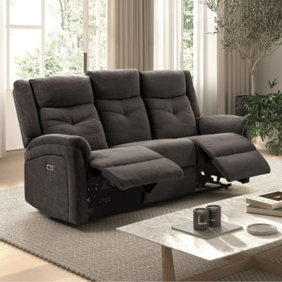 Canapé  relax électrique 3 places tissu polyester gris foncé
