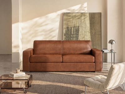 Canapé convertible 100% cuir 3 places marron}