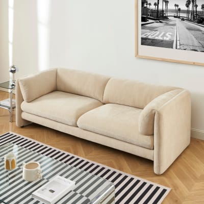 Ensemble canapés droits fixes 3+2 velours texturé beige