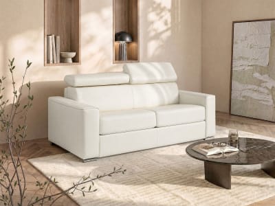 Canapé convertible cuir 3 places blanc}