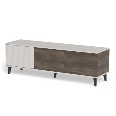 Meuble tv contemporain 3 portes beige aspect noyer 150cm