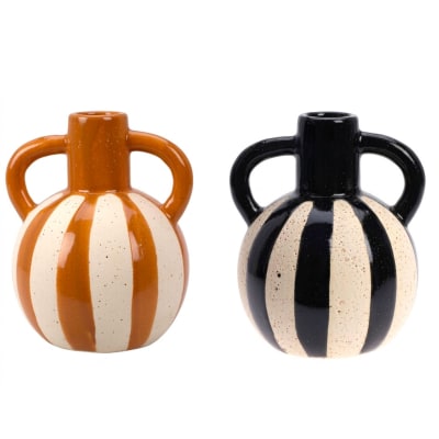 Set de 2 vases en céramique terracotta, beige et noir 15.5x12.5cm