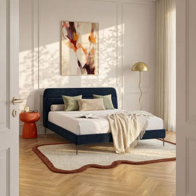 Lit 160 x 200 cm en tissu - bleu nuit