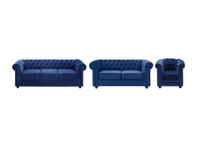 Ensemble canapé fauteuil velours bleu roi