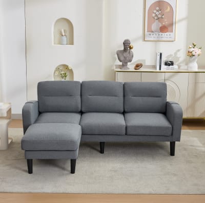Canapé d'angle en tissu gris avec poches de rangement 204x136x80 cm
