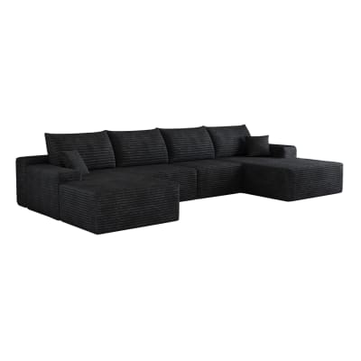 Canapé d'angle compressé modulable noir avec méridienne 340 cm