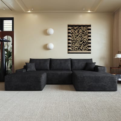 Canapé modulaire compressé en velours côtelé noir avec méridienne