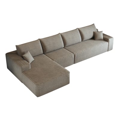 Canapé d'angle compressé modulaire en tissu camel avec méridienne