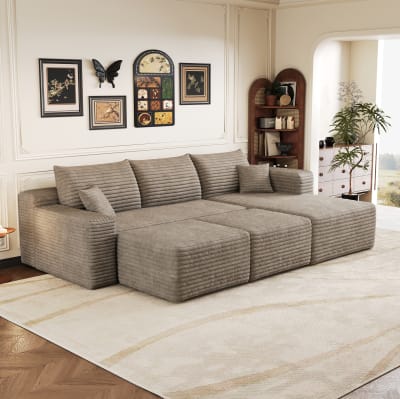 Canapé d'angle compressé camel avec méridienne 241 cm