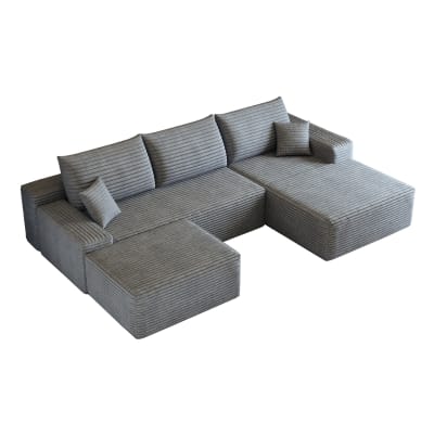 Canapé d'angle compressé modulaire gris avec méridienne 270 cm