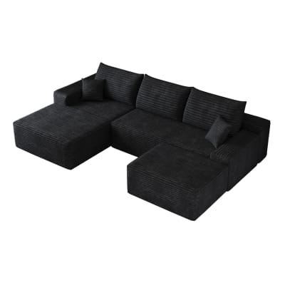 Canapé d'angle compressé modulaire noir avec méridienne 270 cm