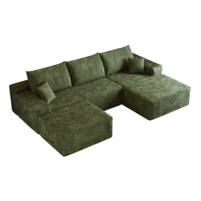 Canapé d'angle compressé modulaire vert avec méridienne 270 cm