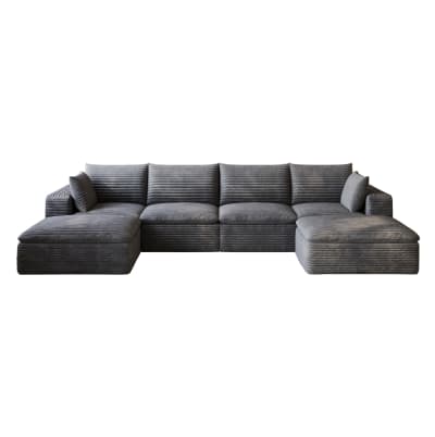 Canapé modulaire compressé gris foncé avec housses amovibles 340 cm